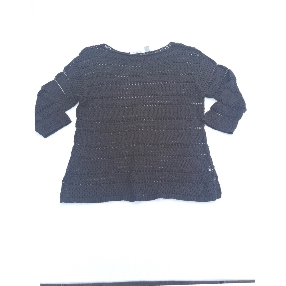 Eight Eight Eight Black Cotton Crochet Knit Top 3/4 Sleeve Boat Neck XL